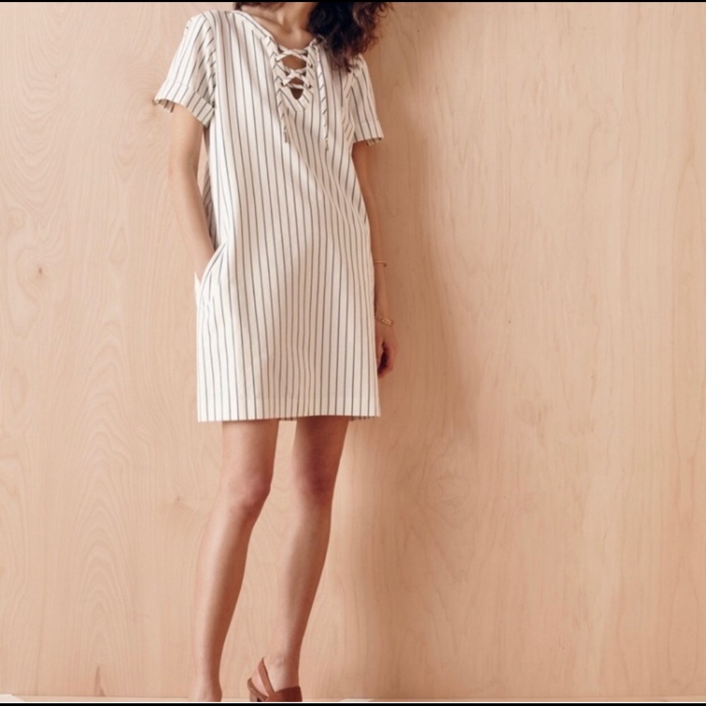 Madewell harbor vertical stripe lace up dress